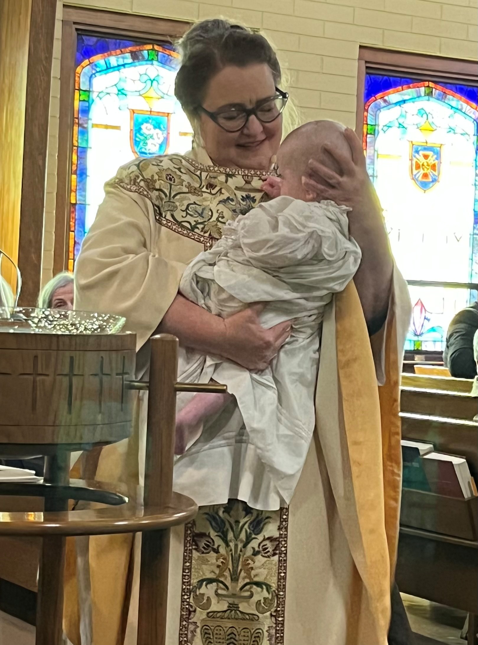 Mother Lea at baptism St Luke's Episcopal Church in Idaho Falls, ID